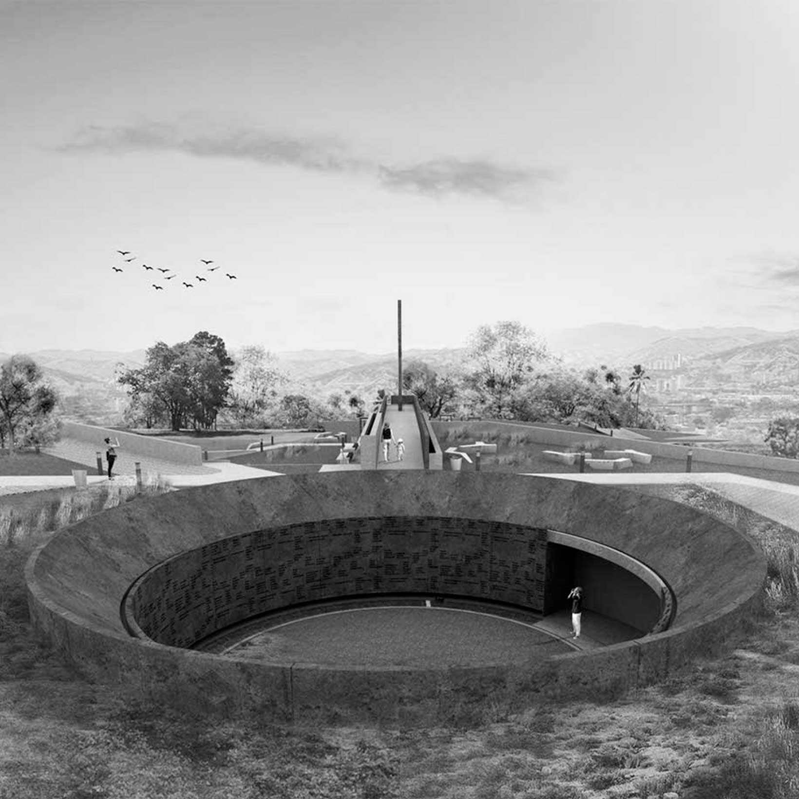 visualización arquitectónica de centro de memoria